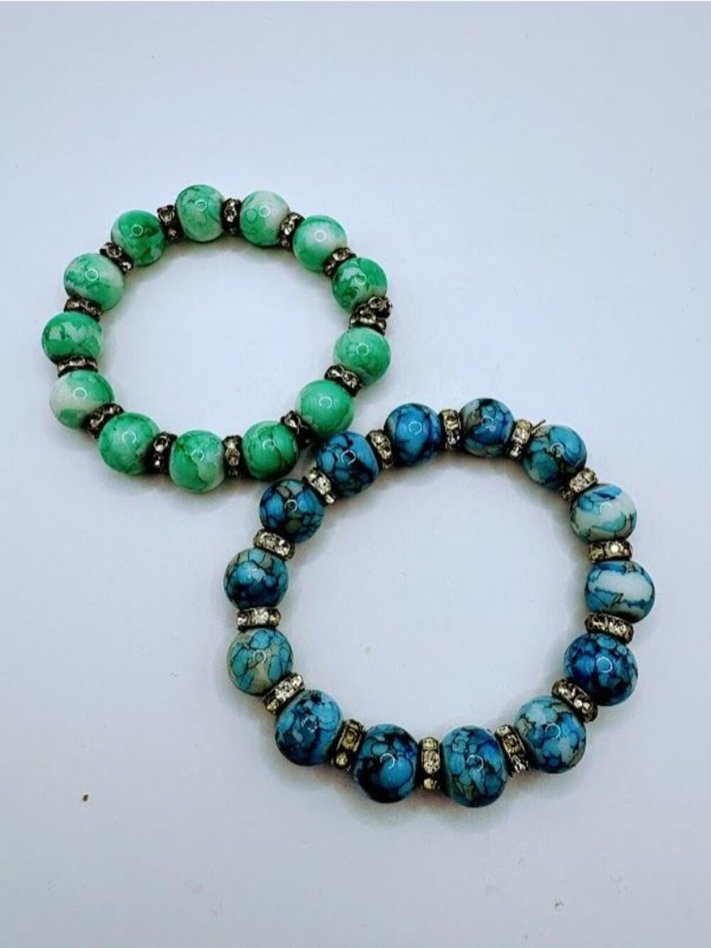 Turquoise & Green Beaded Stretch Bracelets with Silver Accents - Set of 2 - Picture 3 of 4